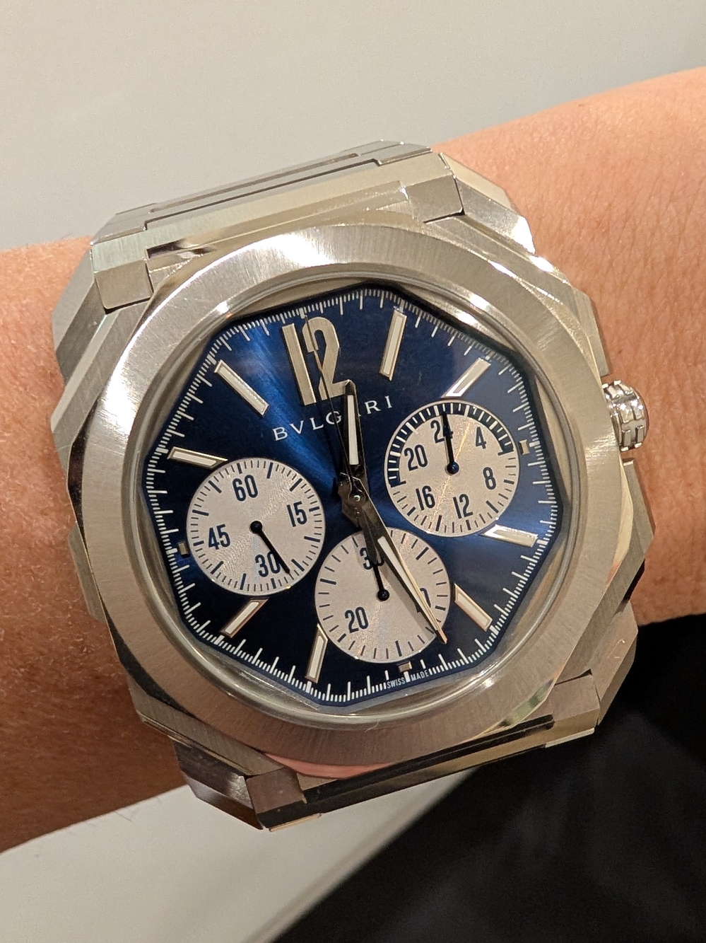 Bvlgari Men's Octo Steel Chronograph Watch in Blue